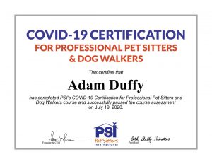 COVID-19 PSI Certification - The Pet Nanny - Dog Walking & Pet Sitting in Melbourne